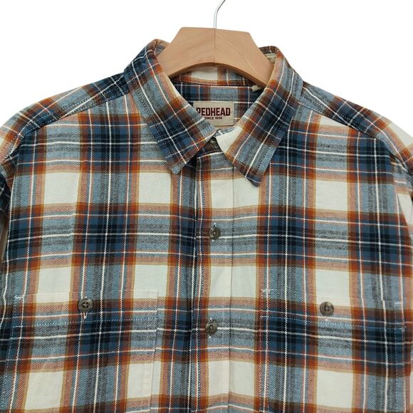 RedHead Flannel Shirt Mens Large Brown Blue Plaid Long Sleeve Cotton Outdoor - Picture 2 of 12